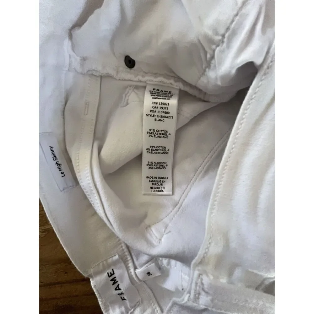 FRAME Le High Skinny White Denim Jeans Ankle W/ Raw Hem Women’s 28 X 28